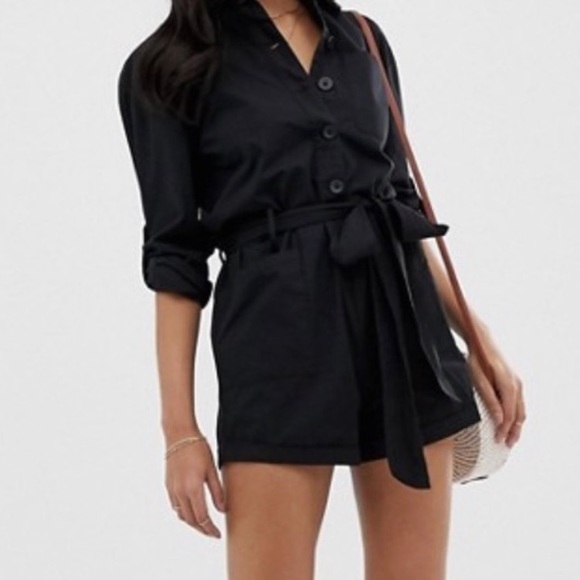 ASOS Tie Waist Button Down Boiler Romper - Picture 5 of 6
